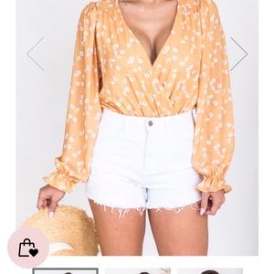 NWOT Pink Lily Orange Floral Body Suit